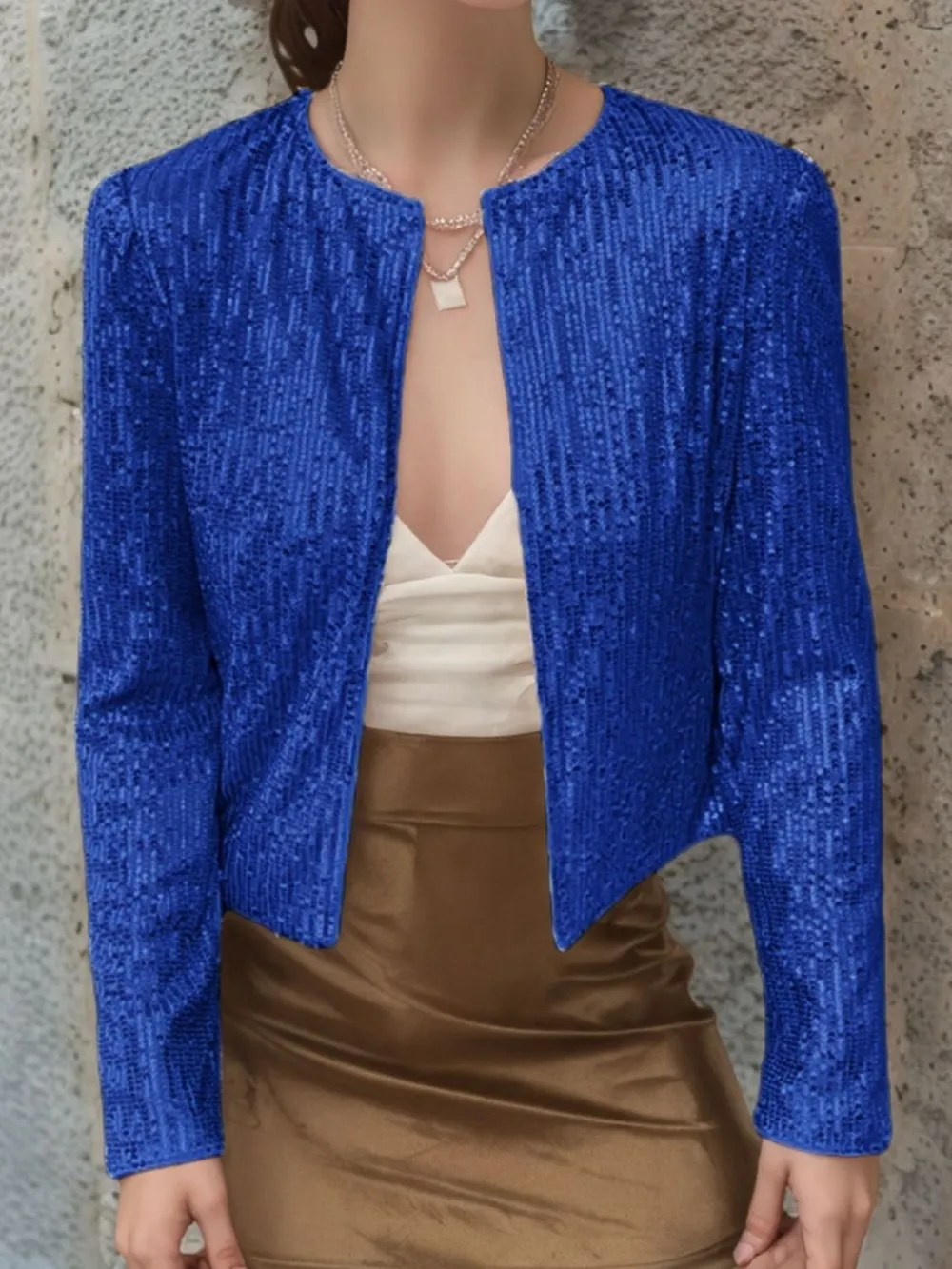 Full Size Sequin Open Front Cropped Jacket, image 34