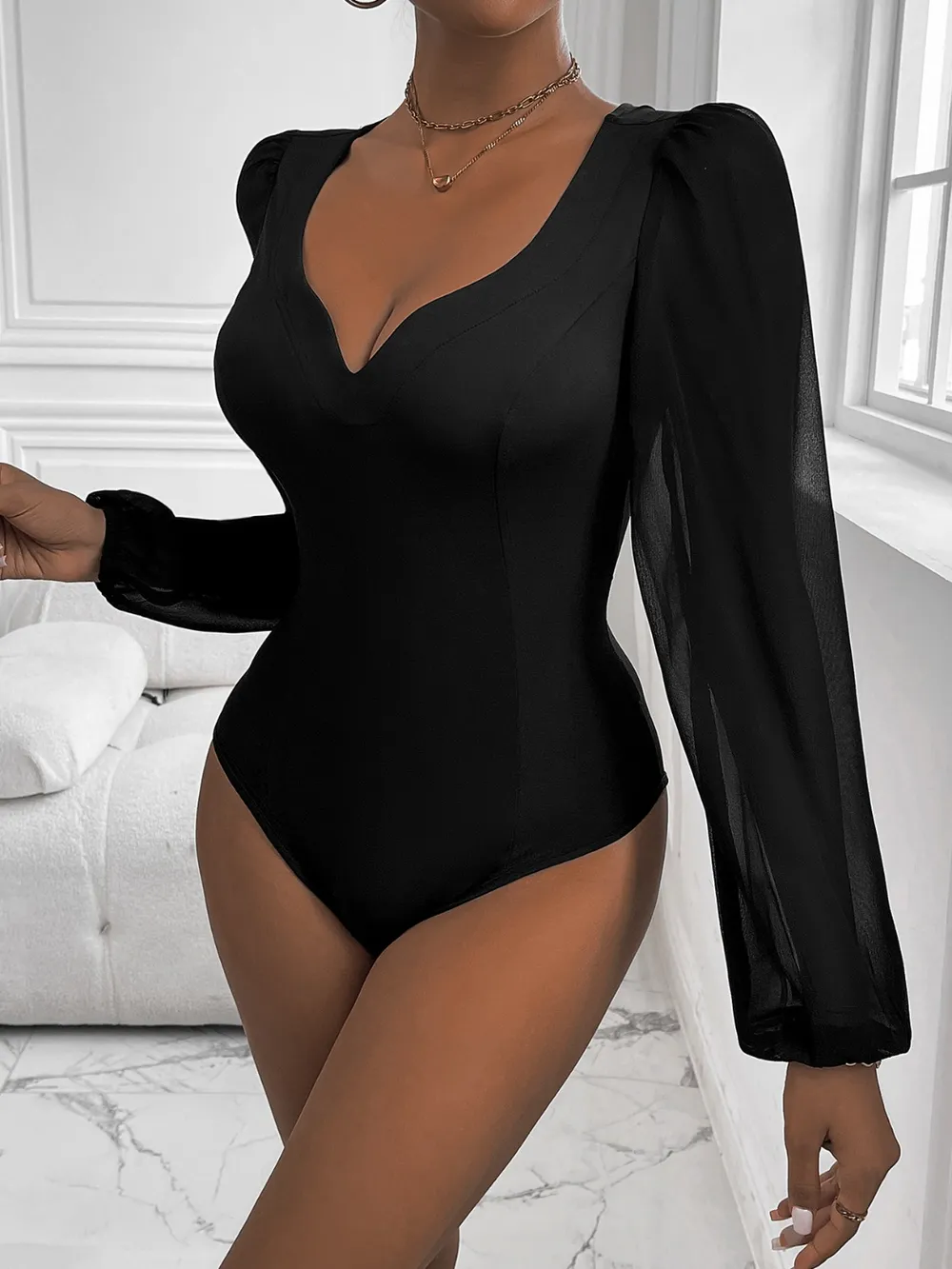 Sweetheart Neck Long Sleeve Bodysuit, image 3