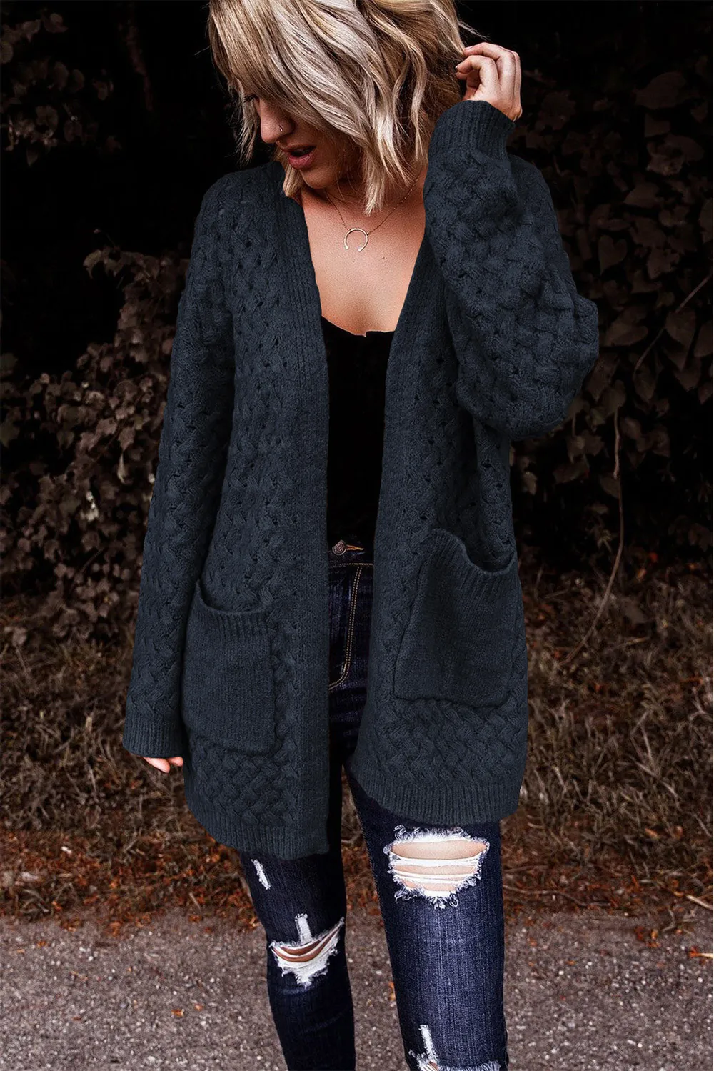 Open Front Dropped Shoulder Cardigan with Pockets, image 20
