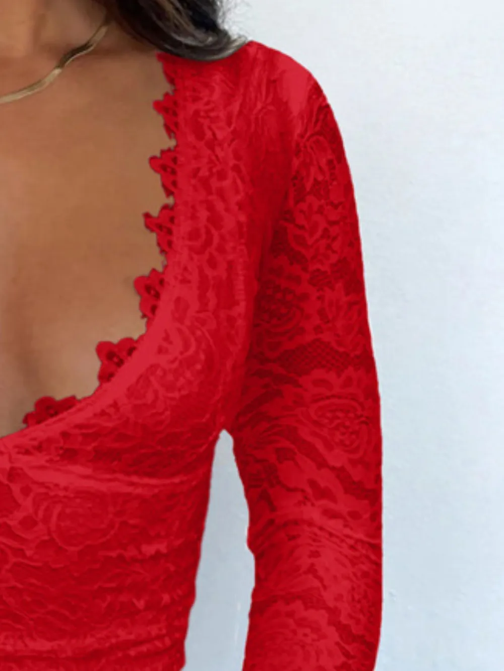 V-Neck Long Sleeve Lace Top, image 11