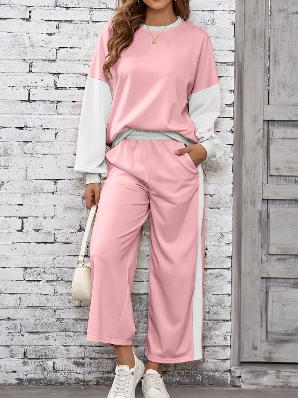 Color Block Round Neck Top and Pants Set, image 19