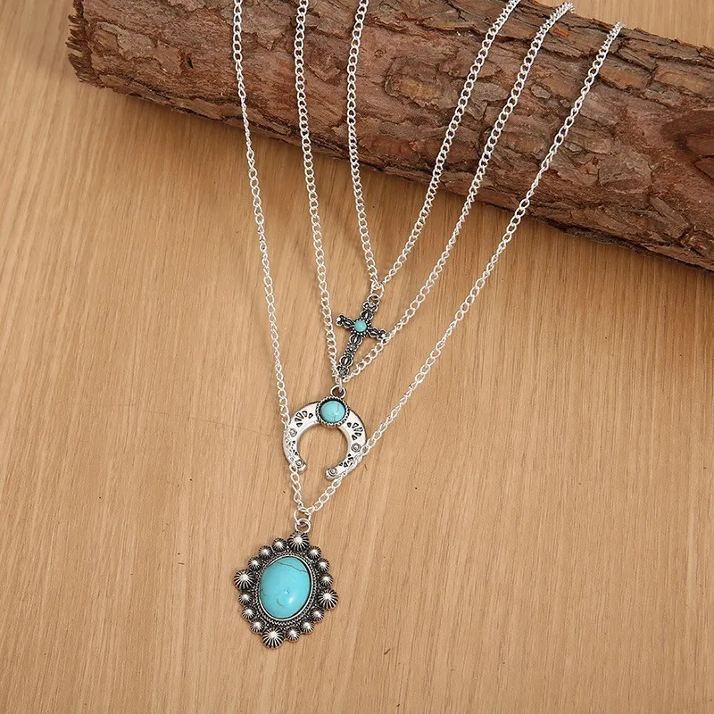 Artificial Turquoise Alloy Three-Layered Necklace, image 4