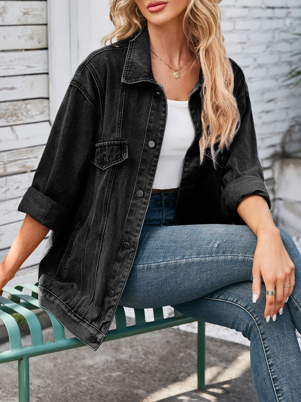 Button Up Long Sleeve Denim Jacket, image 11
