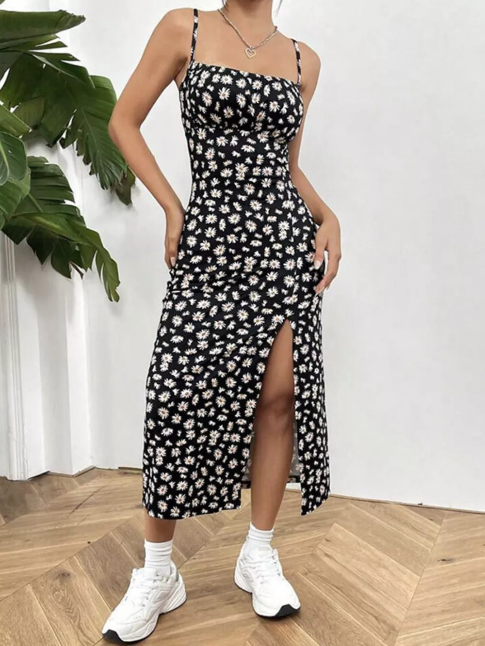 Slit Spaghetti Strap Midi Dress, image 8