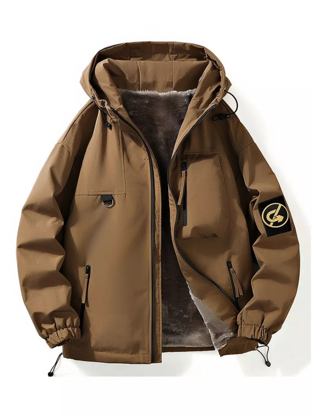 Men's Plus Size Drawstring Zip Up Hooded Jacket, image 5