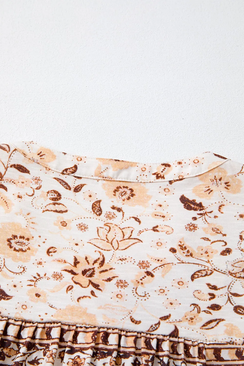 Boho Floral Print Half Placket Short Sleeve Loose Blouse, image 12