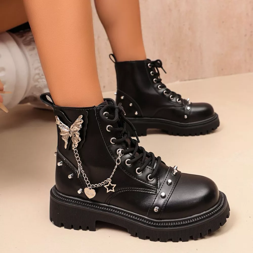 Round Toe Lace Up Boots, image 2