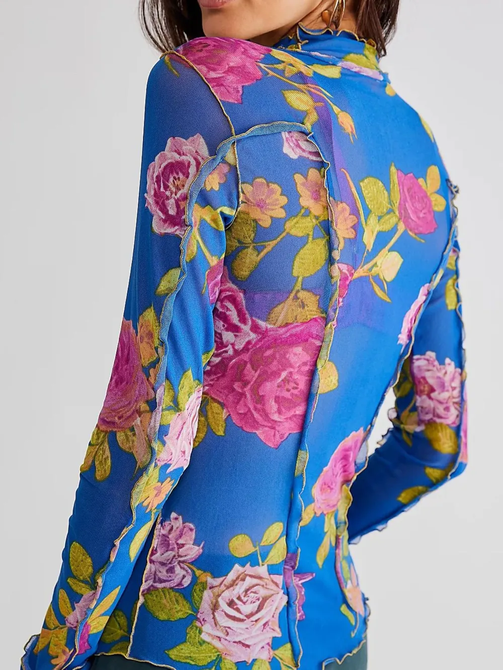 Floral Print Mock Neck Long Sleeve Top, image 14