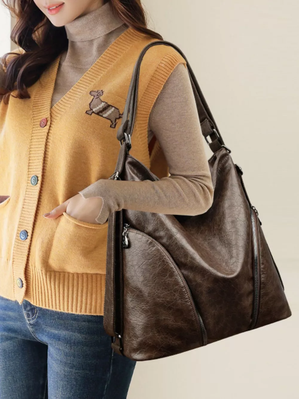 Large PU Leather Hobo Tote Bag, image 4