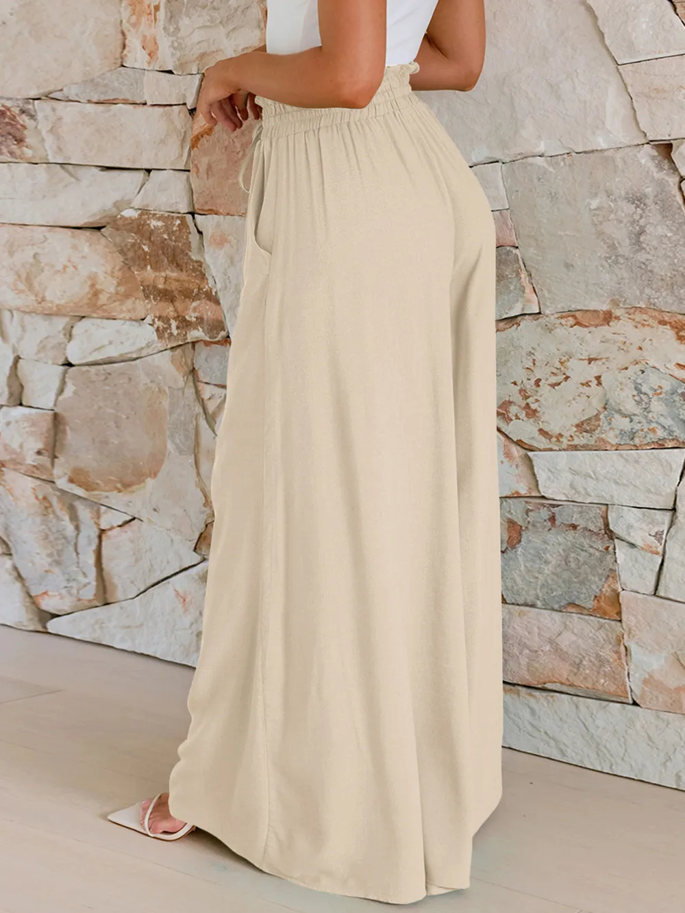 Drawstring Wide Leg Pants with Pockets, image 3