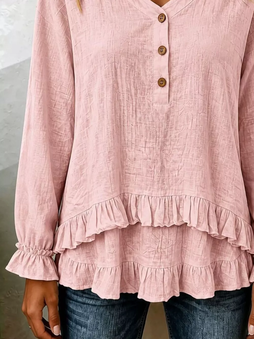 Ruffled Hem Long Sleeve Blouse, image 3