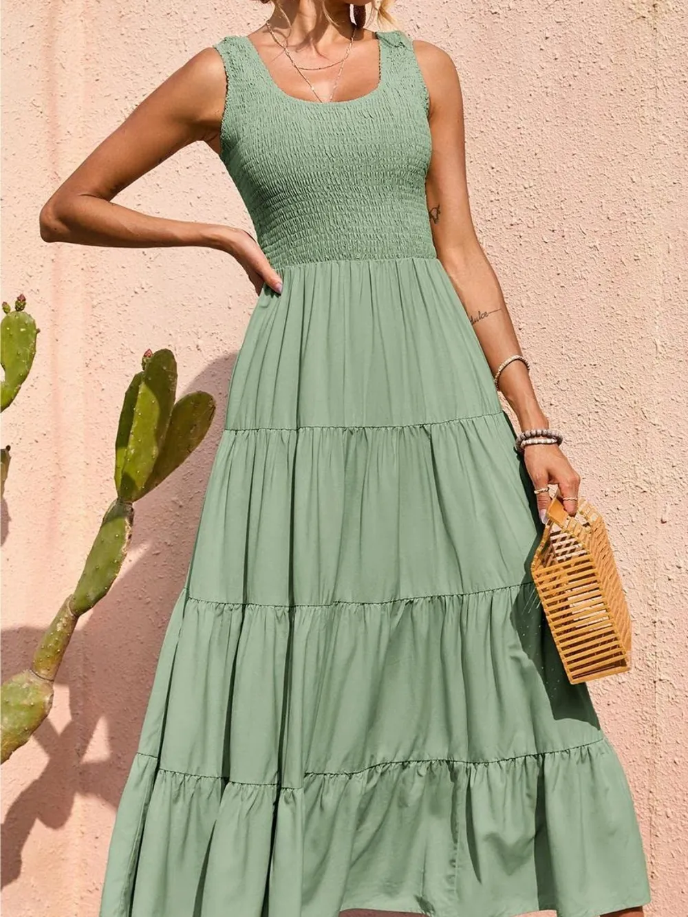 Tiered Smocked Wide Strap Dress, image 30