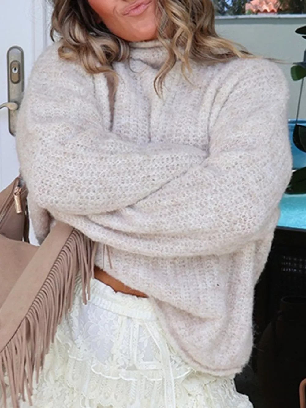 Mock Neck Chunky Knit Sweater, image 3