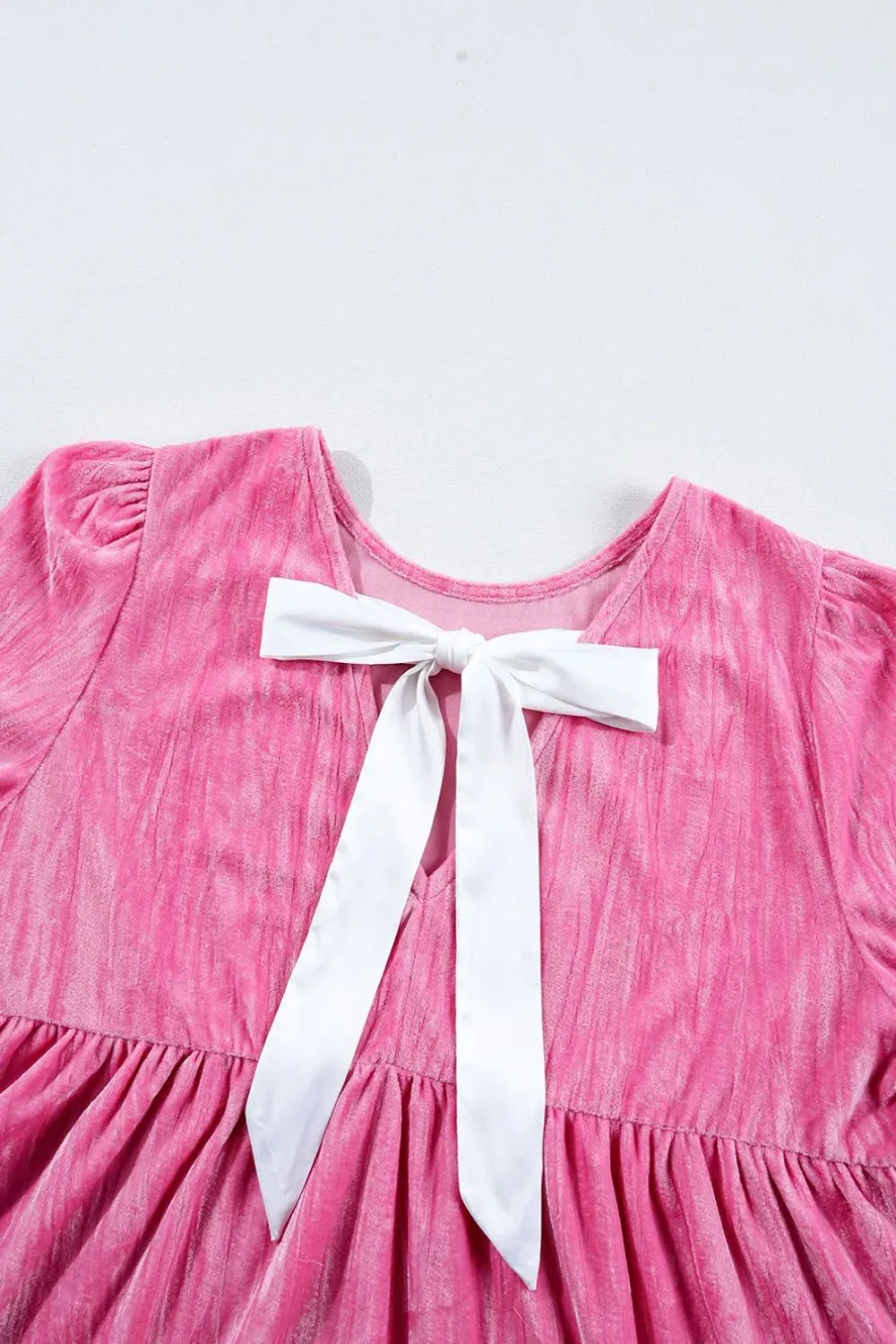 Tied Round Neck Flounce Sleeve Mini Dress, image 8