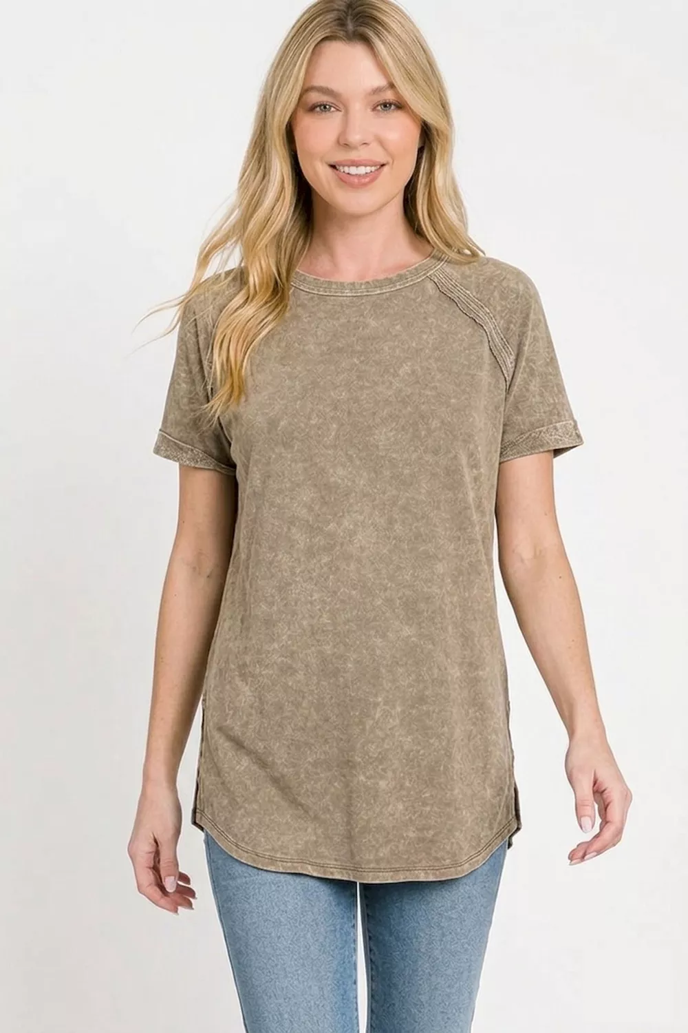French Terry Washed Curved Hem Top, image 3