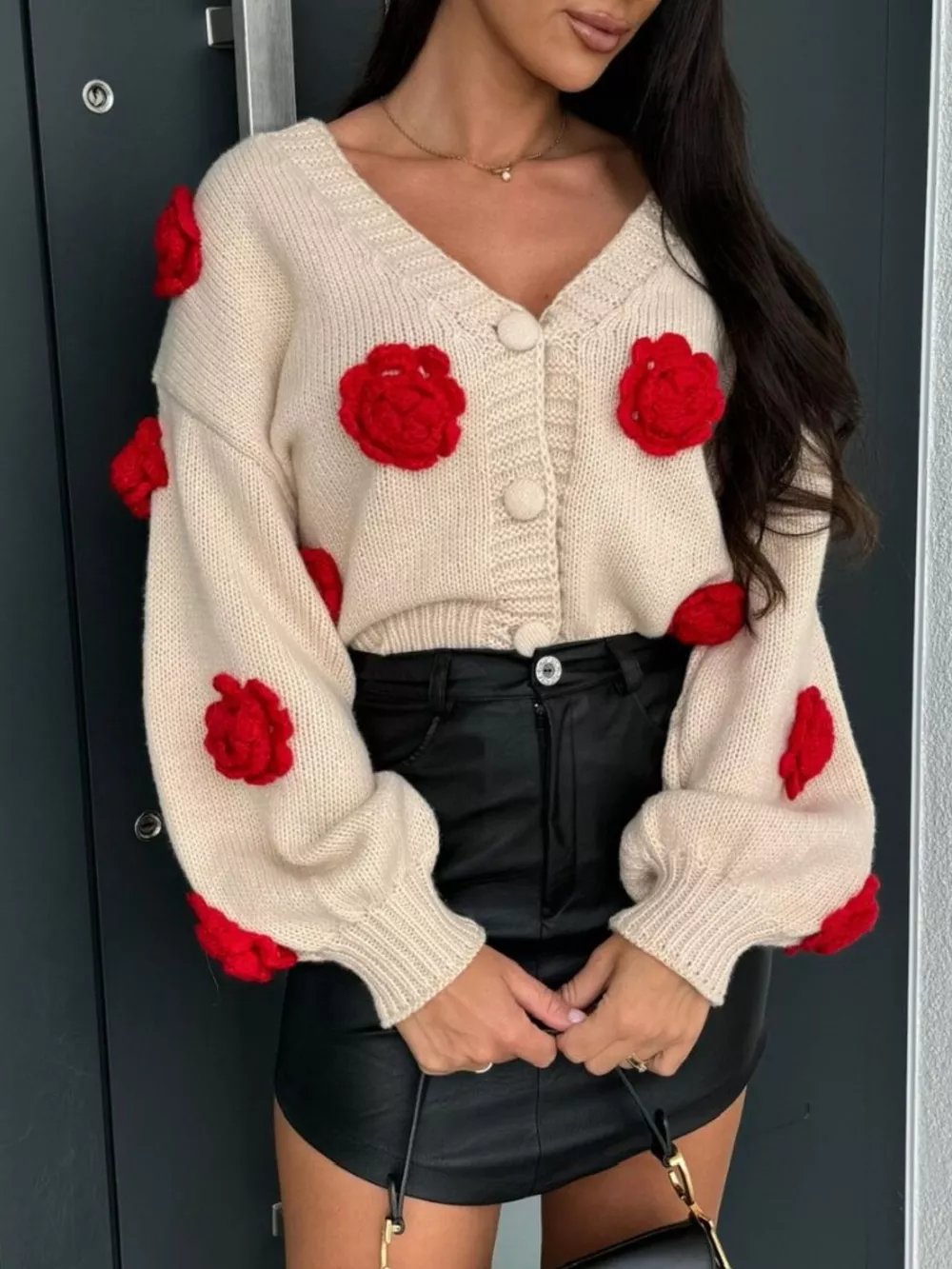 Rose Embellished V-Neck Cardigan, image 18