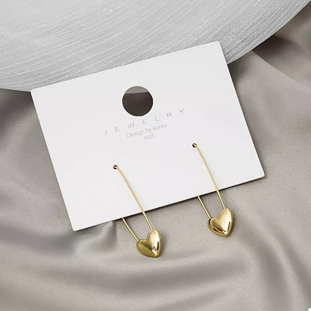 18K Gold-Plated Heart Charm Safety Pin Earrings, image 5