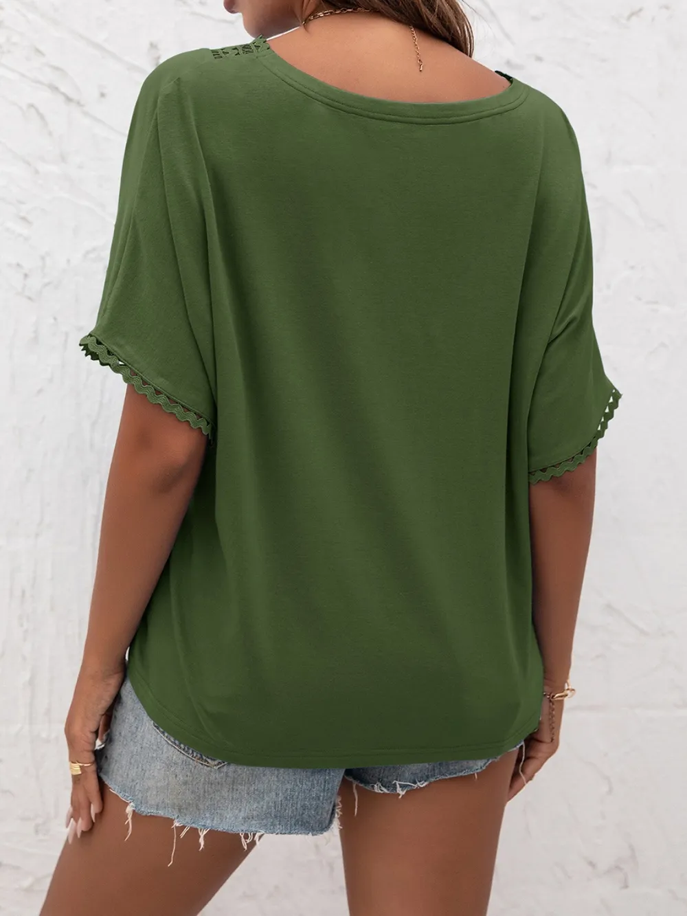 Lace Detail V-Neck T-Shirt, image 4