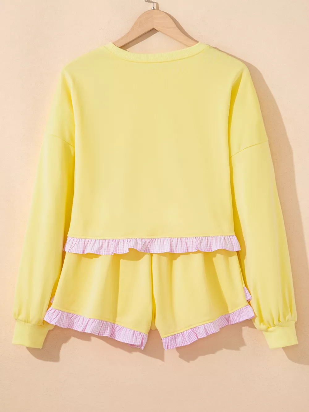 Contrast Frill Hem Round Neck Top and Shorts Set, image 10
