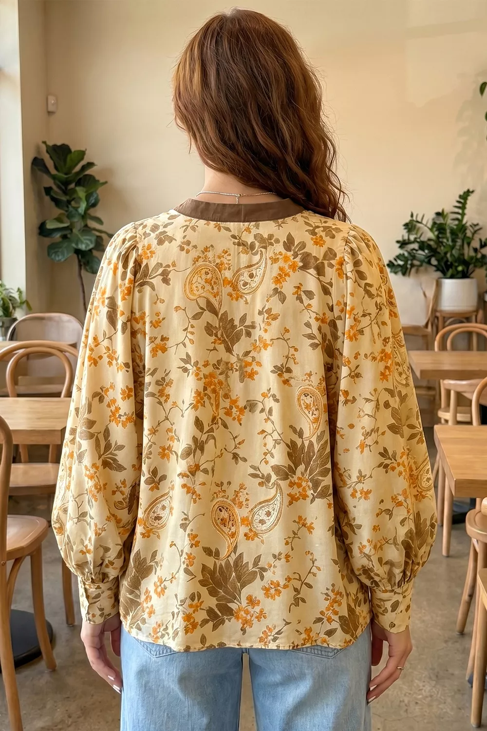 Paisley Print Tie Neck Long Sleeve Shift Top, image 2