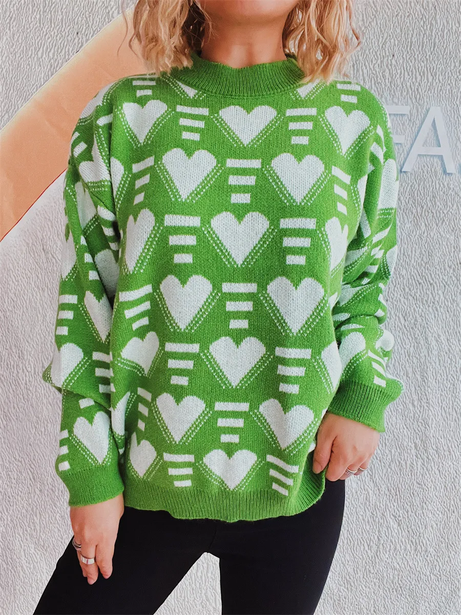 Heart Contrast Long Sleeve Dropped Shoulder Sweater, image 8