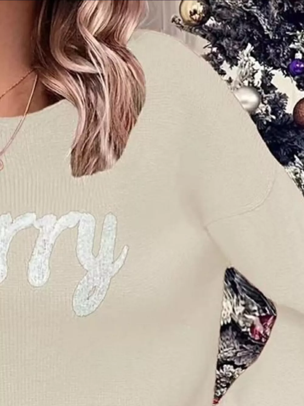 Merry Round Neck Dropped Shoulder Christmas Sweater, image 7