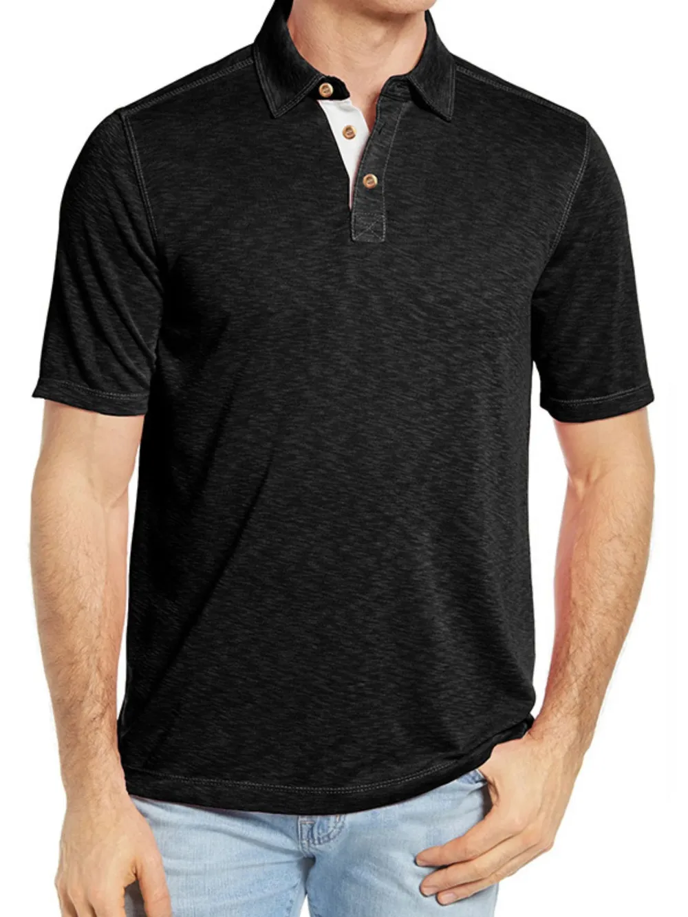 Men's Classic Heathered Polo Shirt with Contrast Buttons