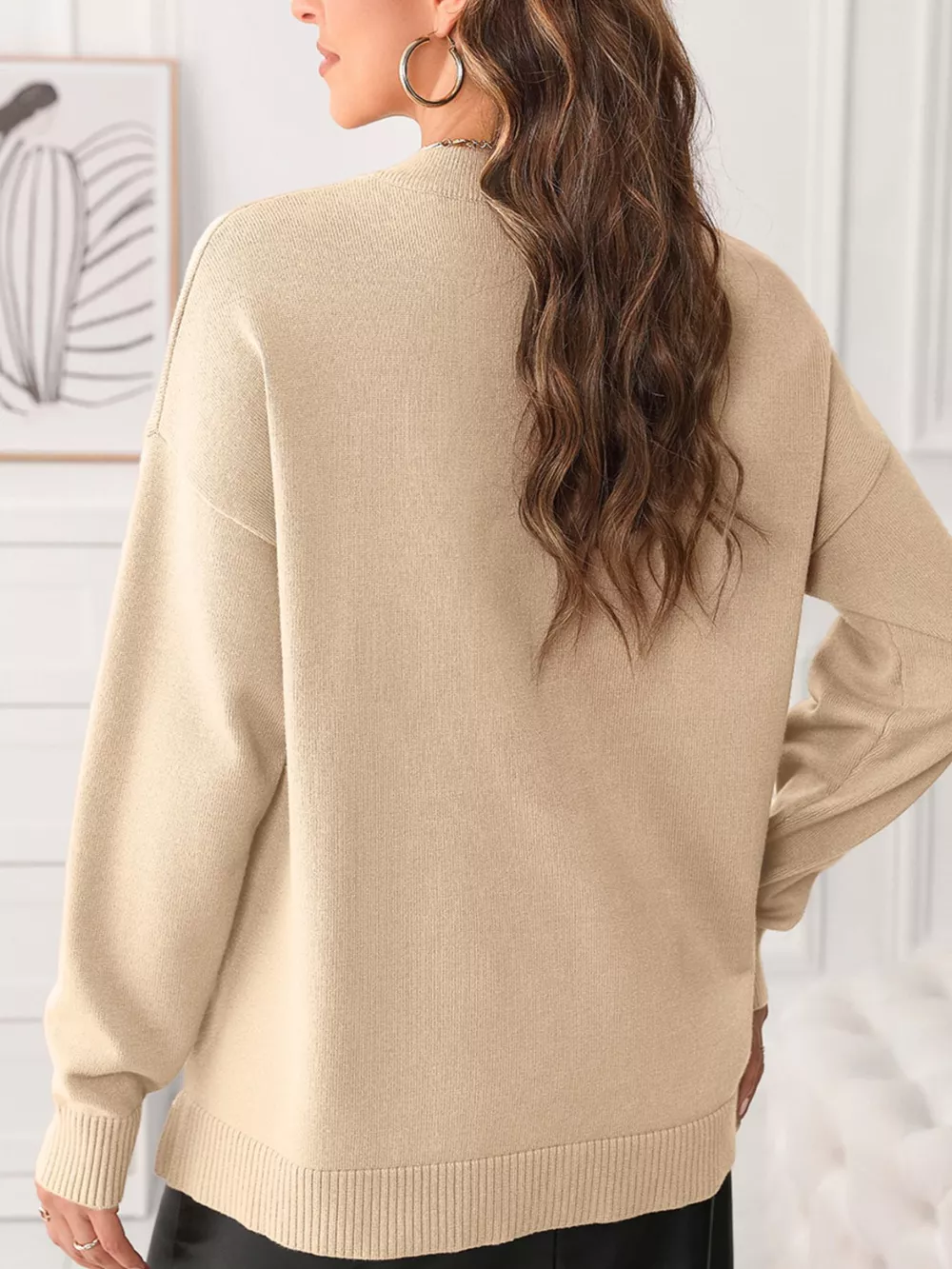 Front Center Seam Drop Shoulder Solid Sweater, image 3