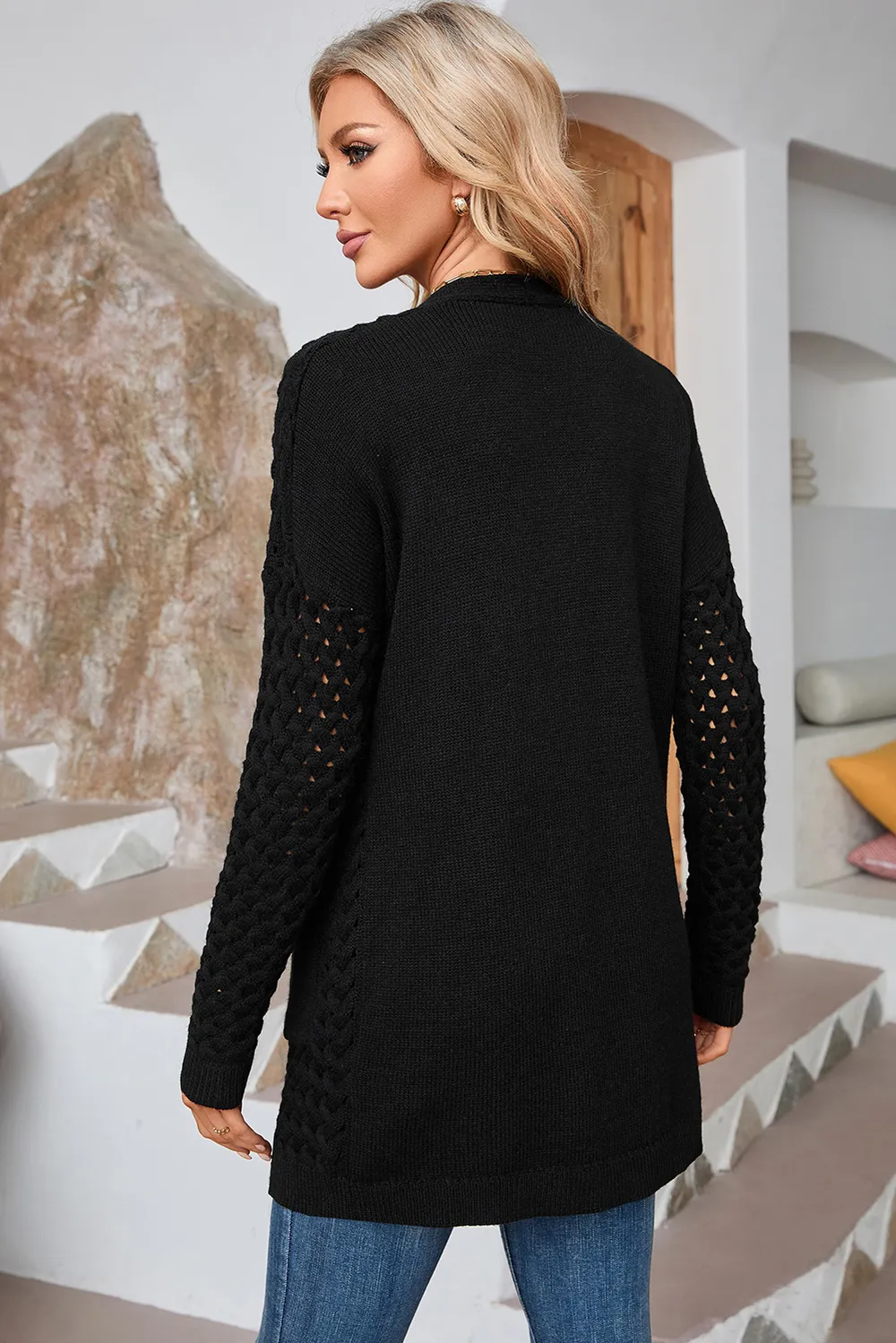 Open Front Dropped Shoulder Cardigan with Pockets, image 14