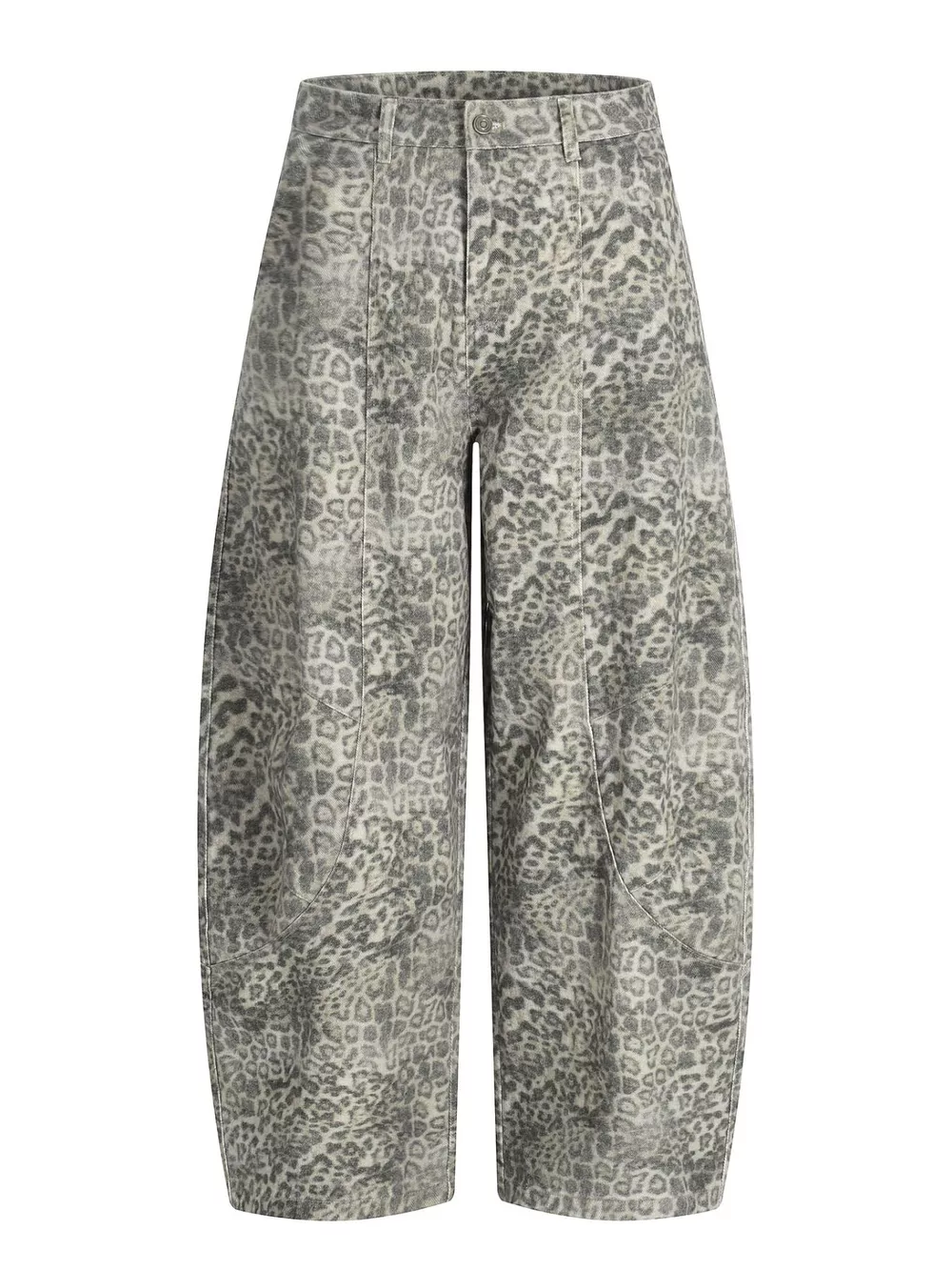 Men's High-Waisted Leopard Print Wide-Leg Barrel Pants