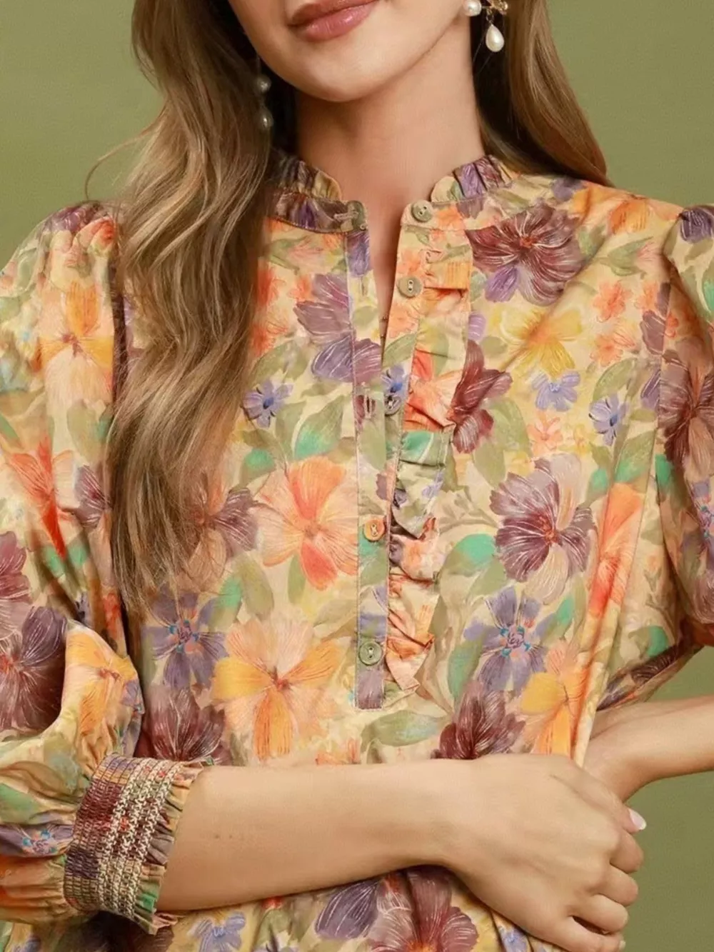 Vintage Floral Print 3/4 Sleeve Dress, image 5