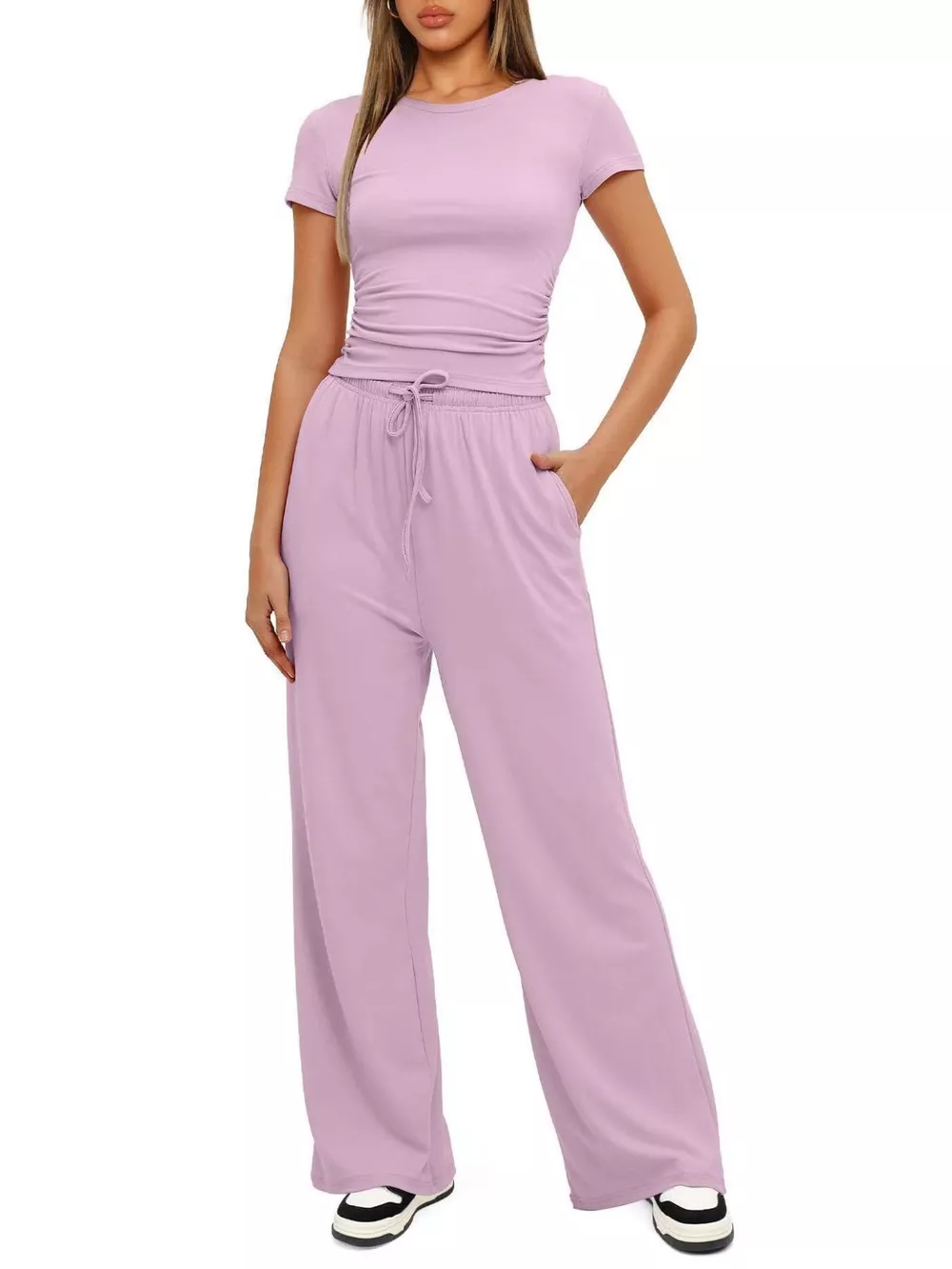 Round Neck Short Sleeve Top and Pants Set, image 7