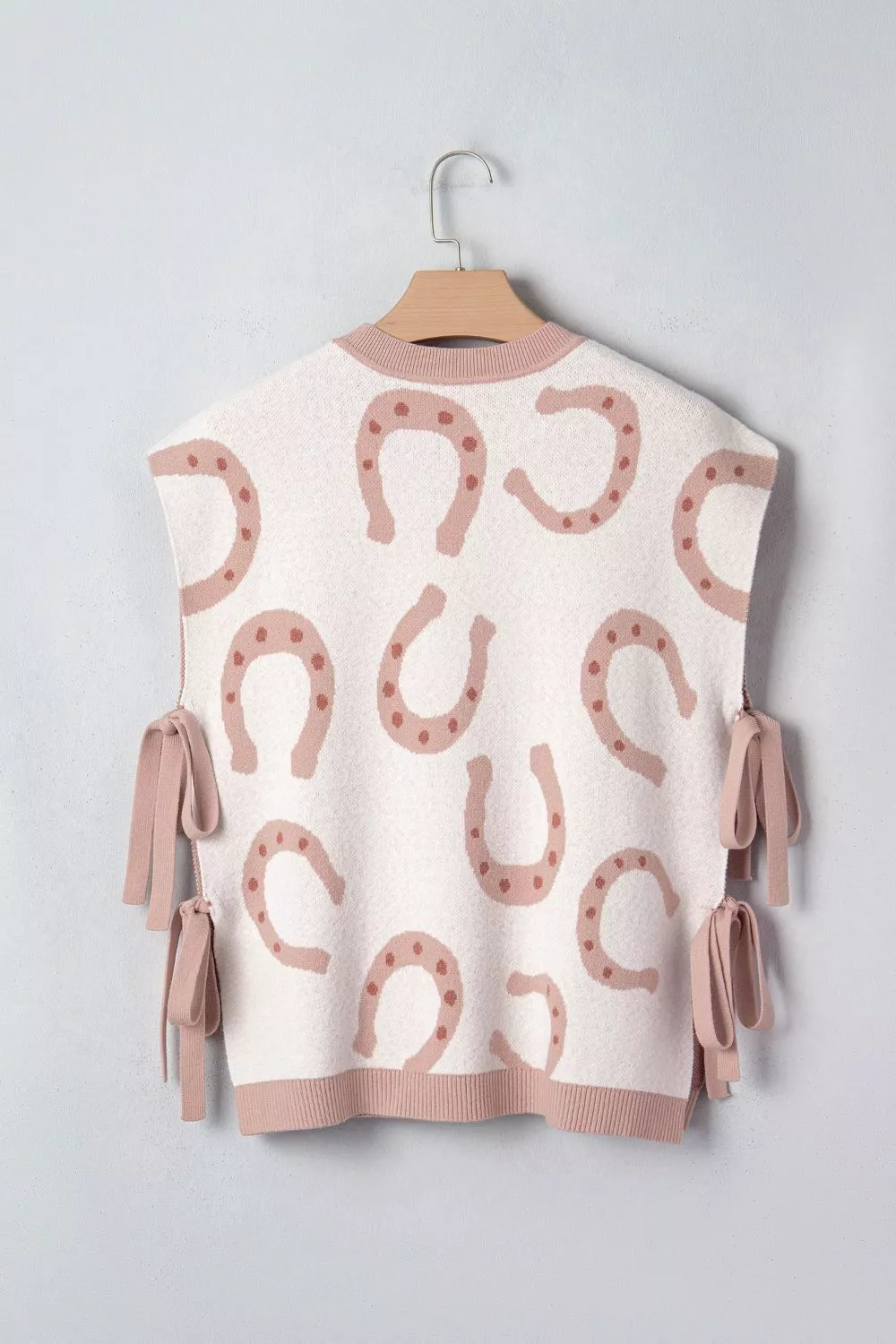 Horse Shoe Western Print Tied Side Cap Sleeve Knit Top, image 4