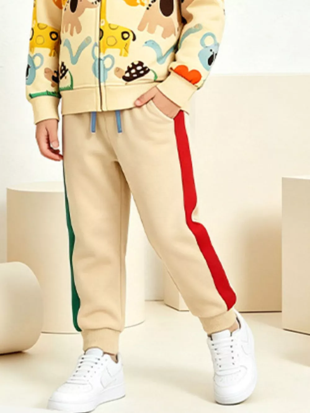 Children's Cartoon Animal Print Zip-Up Hoodie and Pants Set, image 4