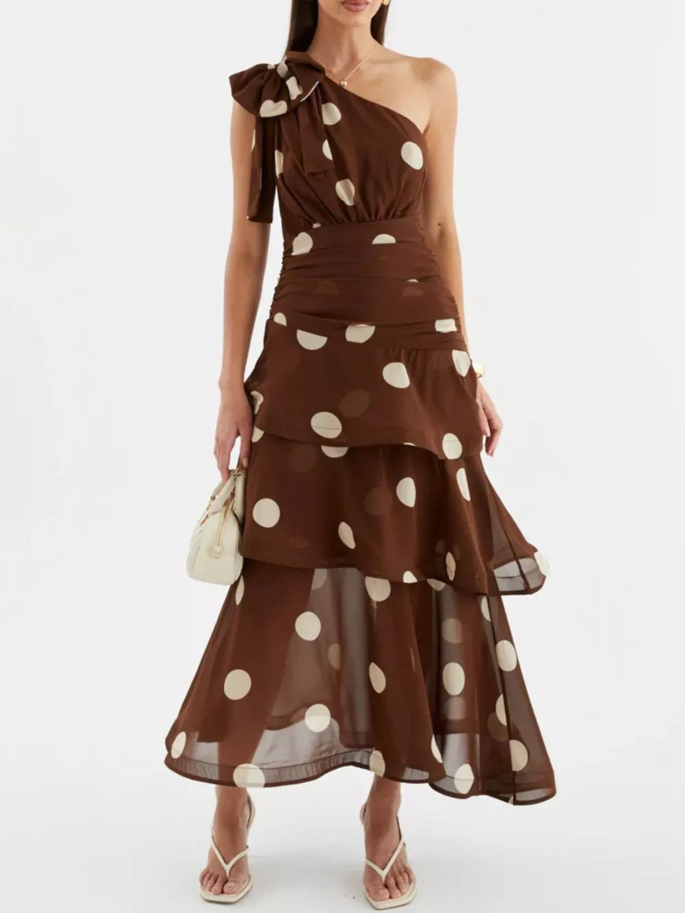 Polka Dot One-Shoulder Ruffle Dress, image 18