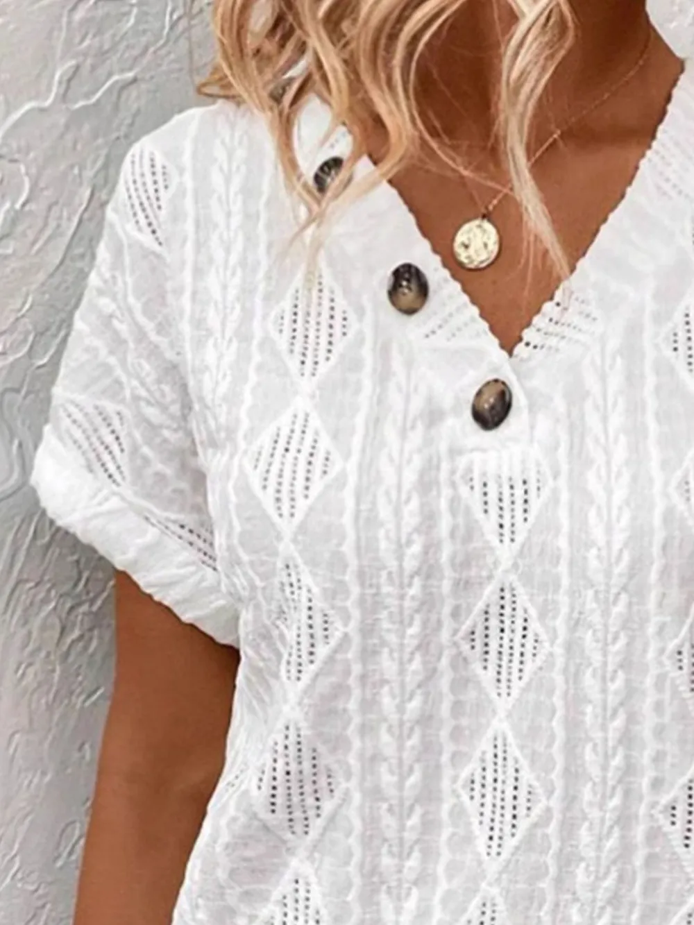 Textured V-Neck Short Sleeve Top, image 21