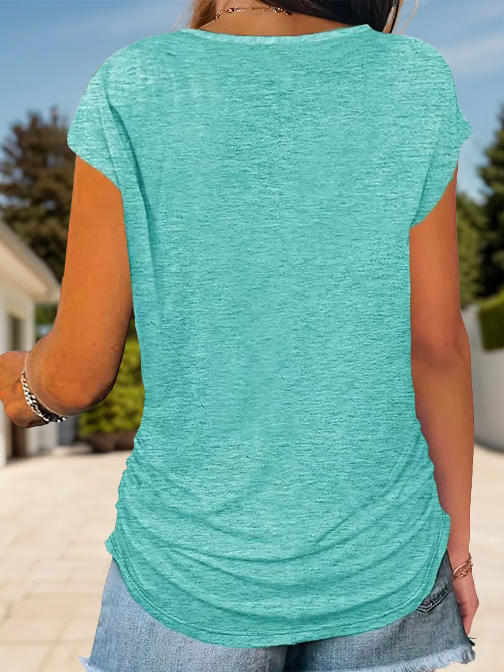 Full Size Half Zip Cap Sleeve T-Shirt, image 6