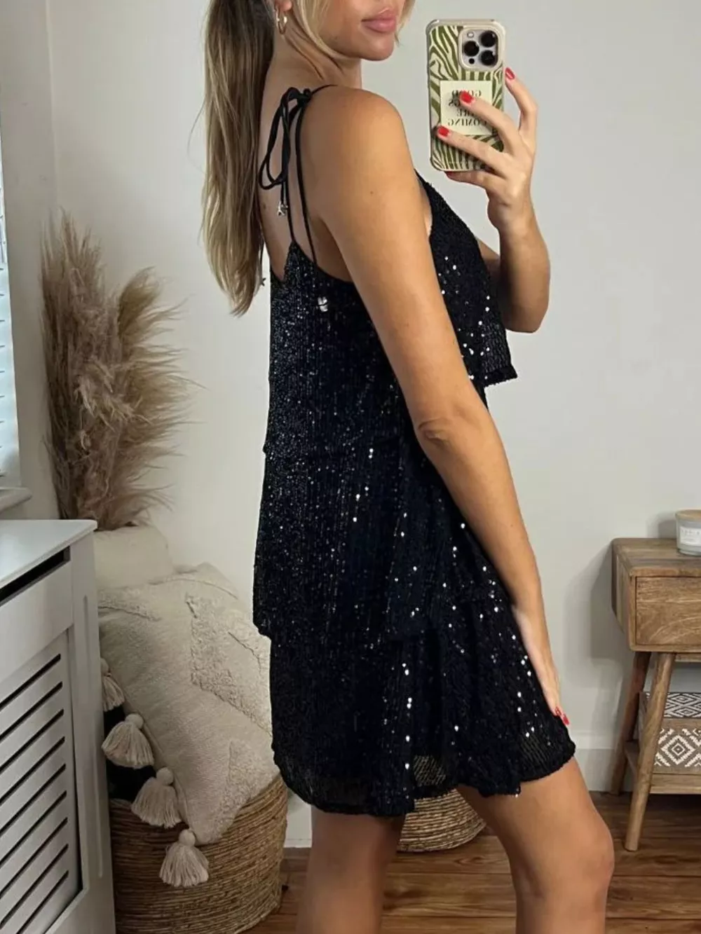 Full Size Sequin Tie Shoulder Mini Dress Plus Size, image 15