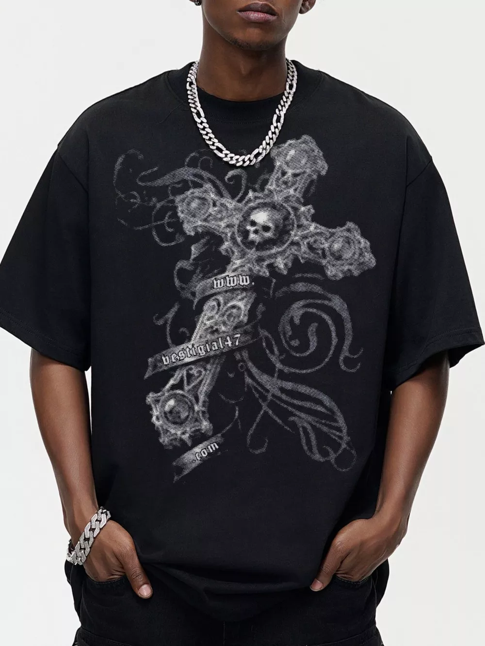 Men's Skull Cross Graphic Oversized T-Shirt