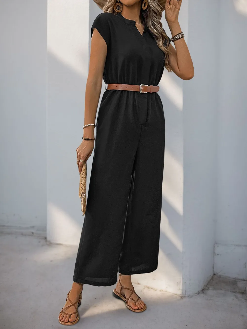 Notched Wide Leg Jumpsuit, image 5