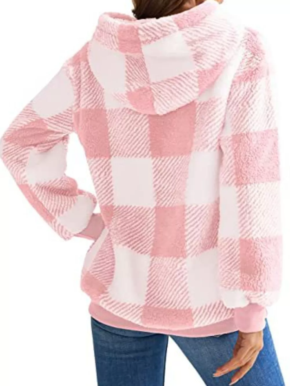 Full Size Plaid Sherpa Drawstring Hoodie Plus Size, image 18