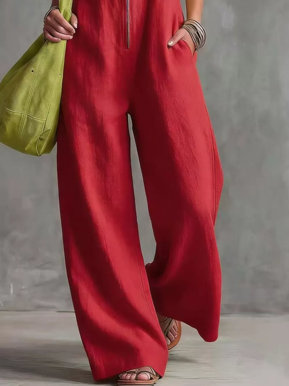 Full Size Zip Front Sleeveless Jumpsuit Plus Size, image 3
