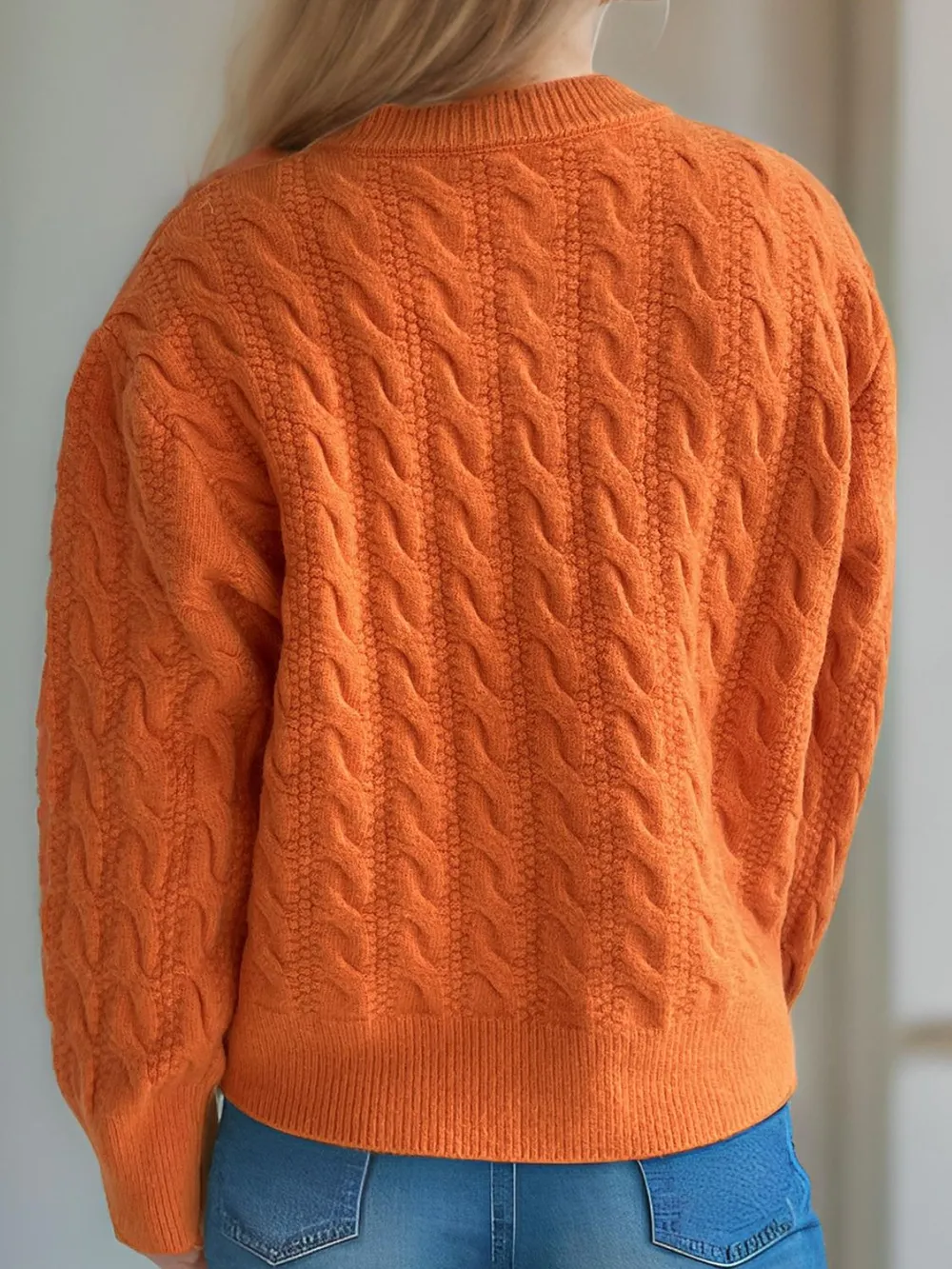 Cable-Knit Round Neck Long Sleeve Cardigan, image 25