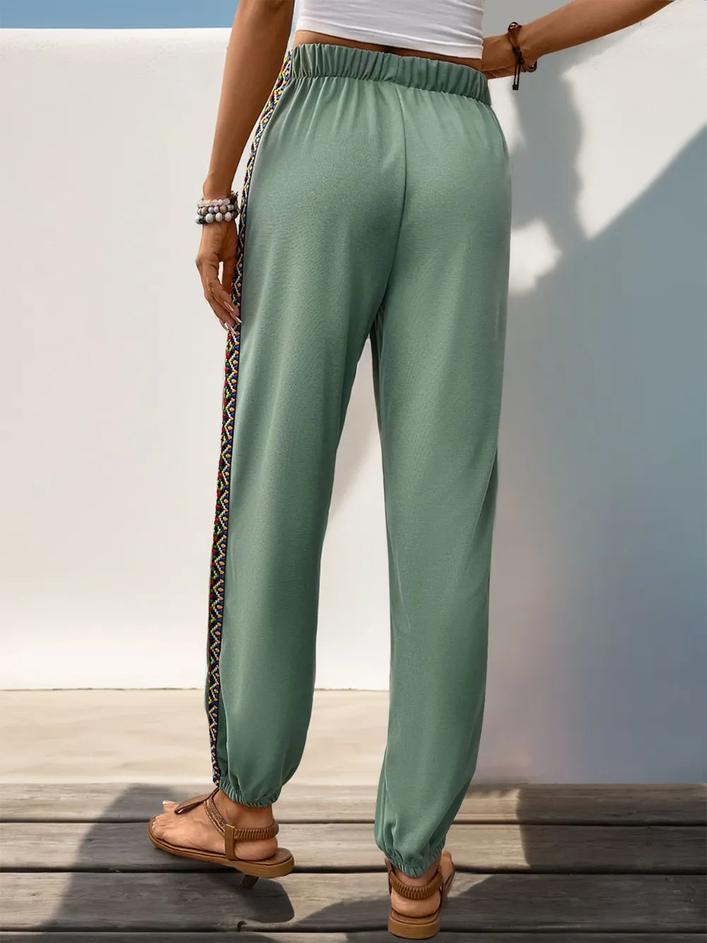 Weave Band Patchwork Elastic Waist Joggers, image 5