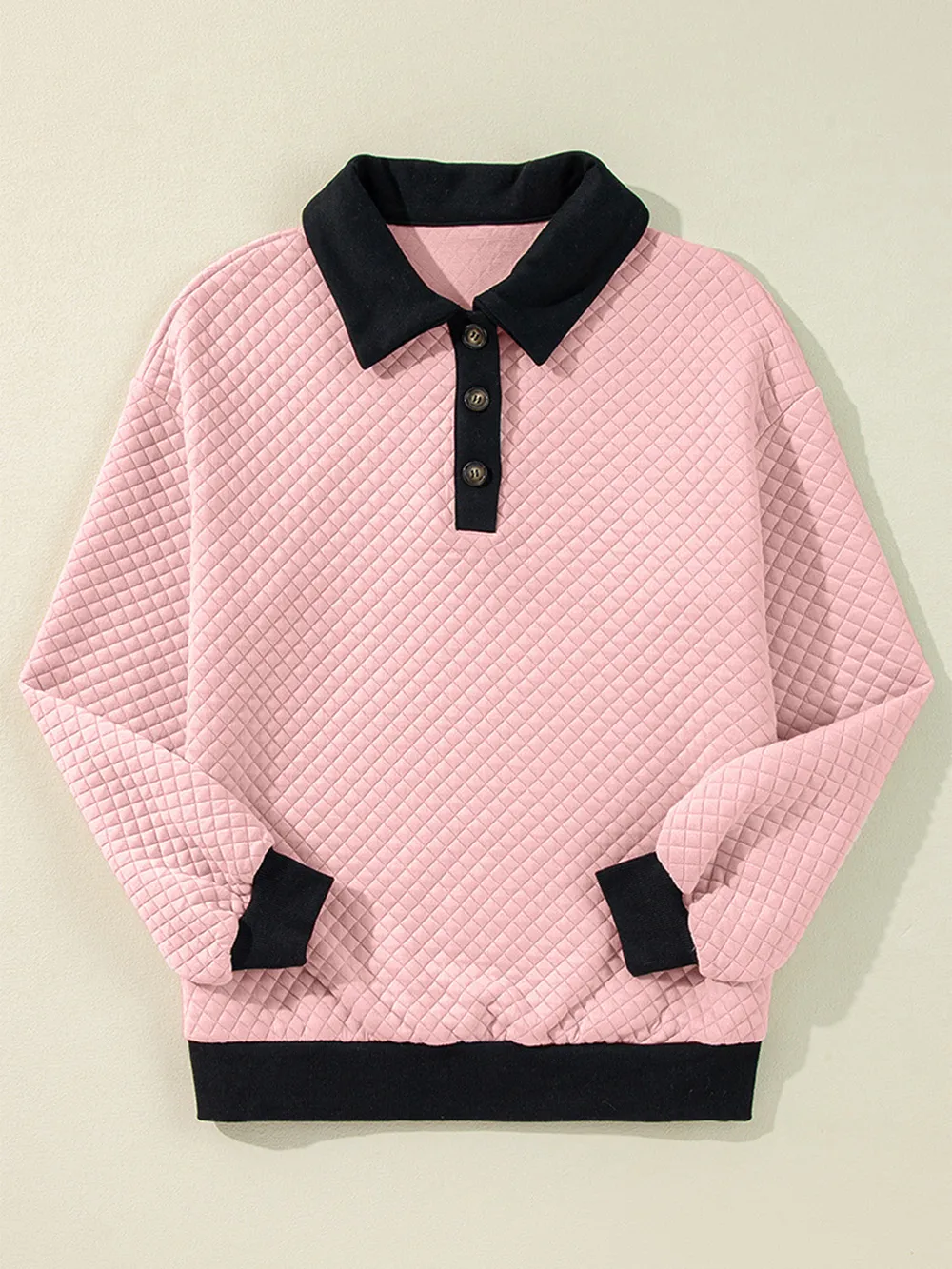Texture Quarter Button Long Sleeve Sweatshirt, image 9