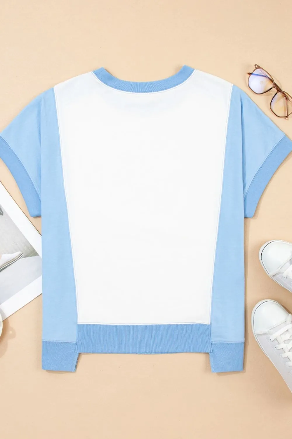 Color Block Exposed Seam Crew Neck T Shirt, image 12