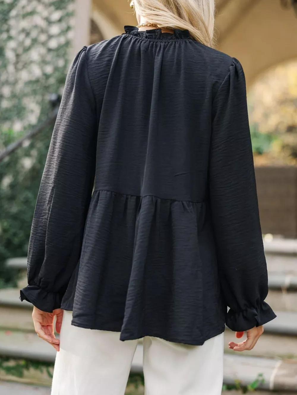 Frill Mock Neck Flounce Sleeve Blouse, image 8