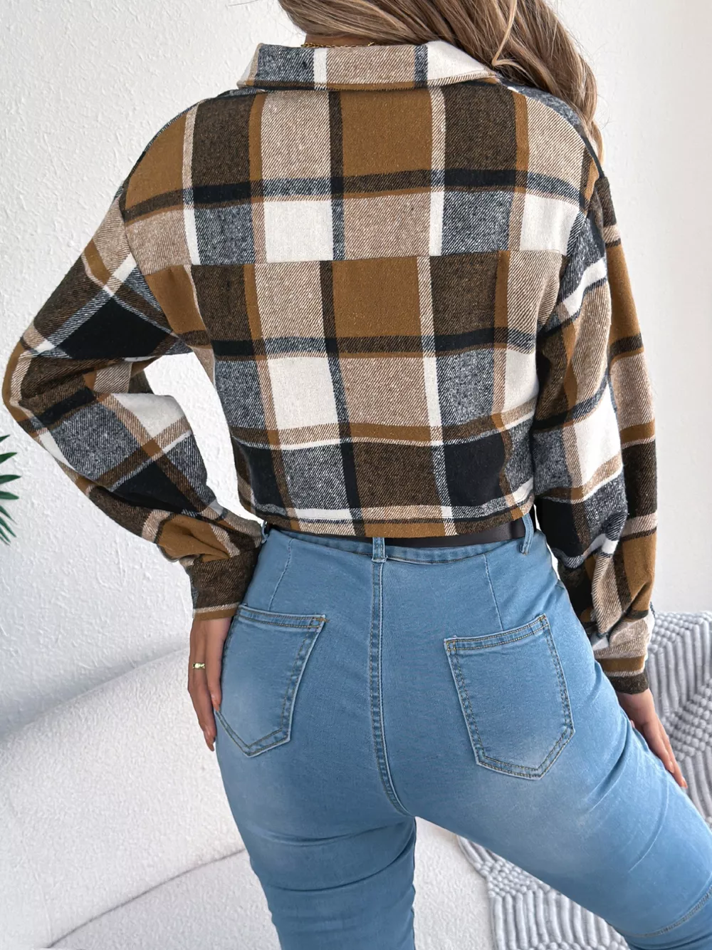 Plaid Button Up Cropped Jacket, image 10