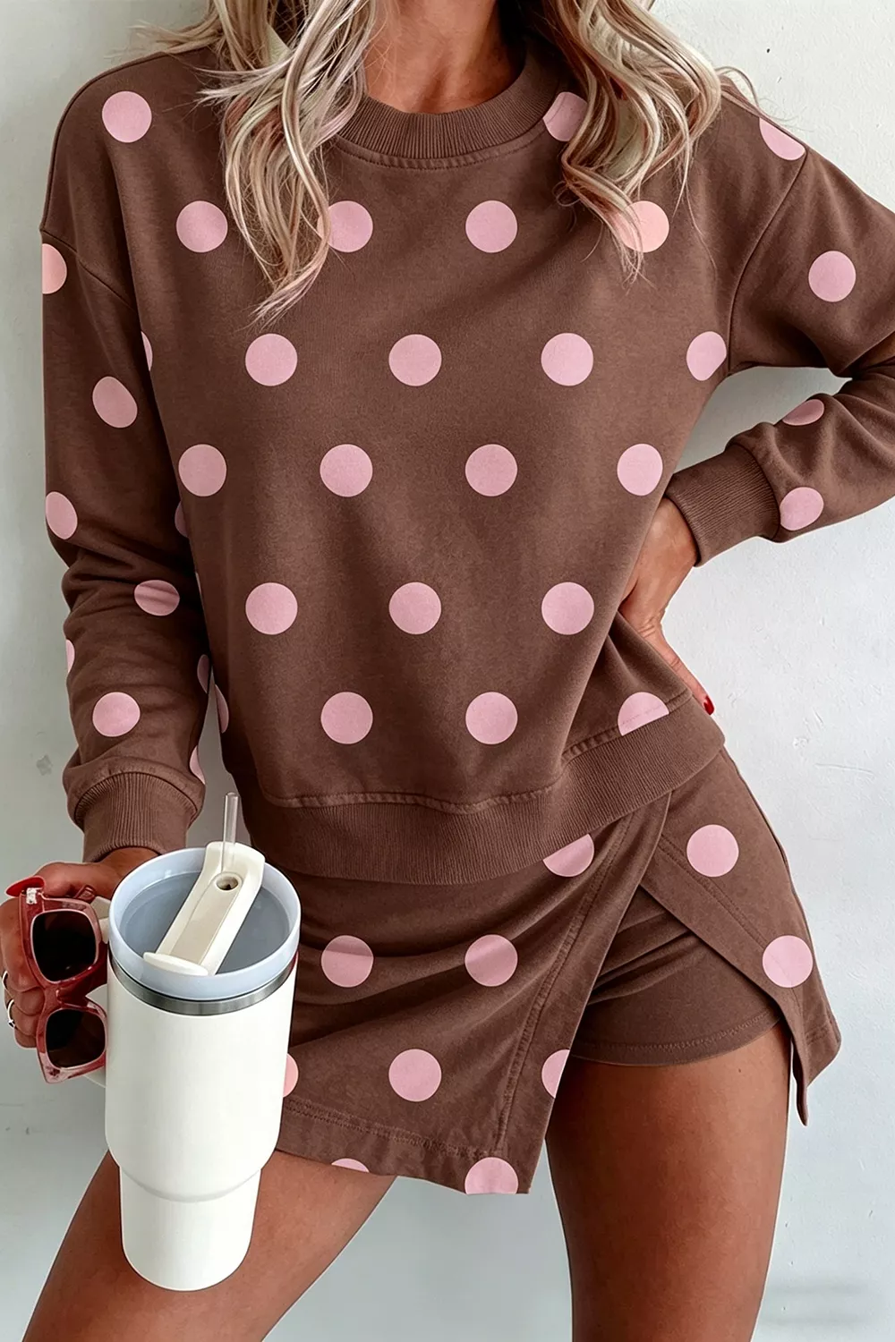 Polka Dot Sweatshirt and Skirt Set, image 3