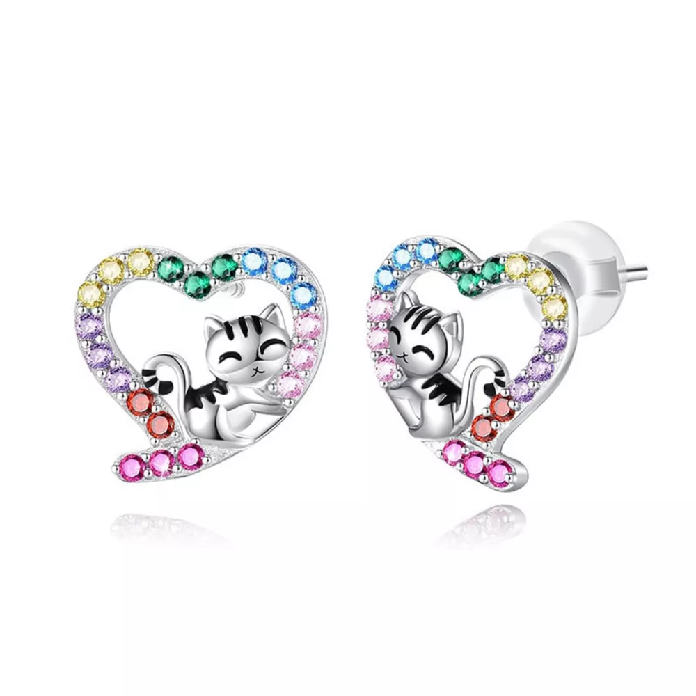 925 Sterling Silver Zircon Heart Stud Earrings, image 2